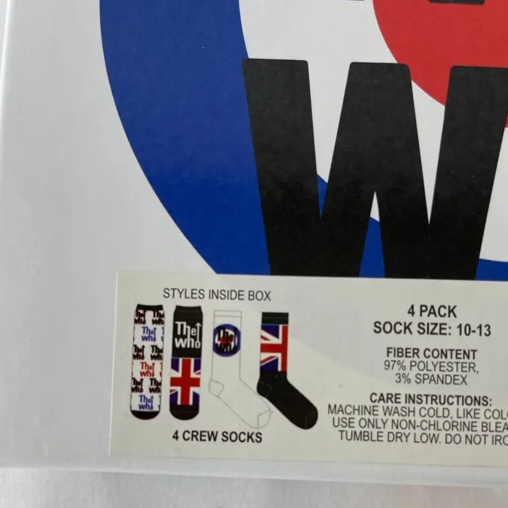 The Who 4 Pack Mens Crew Socks NEW Gift British Rock Band London Music Sz 10-13